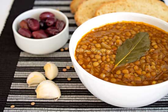 Lentil soup flavored with bay leaf